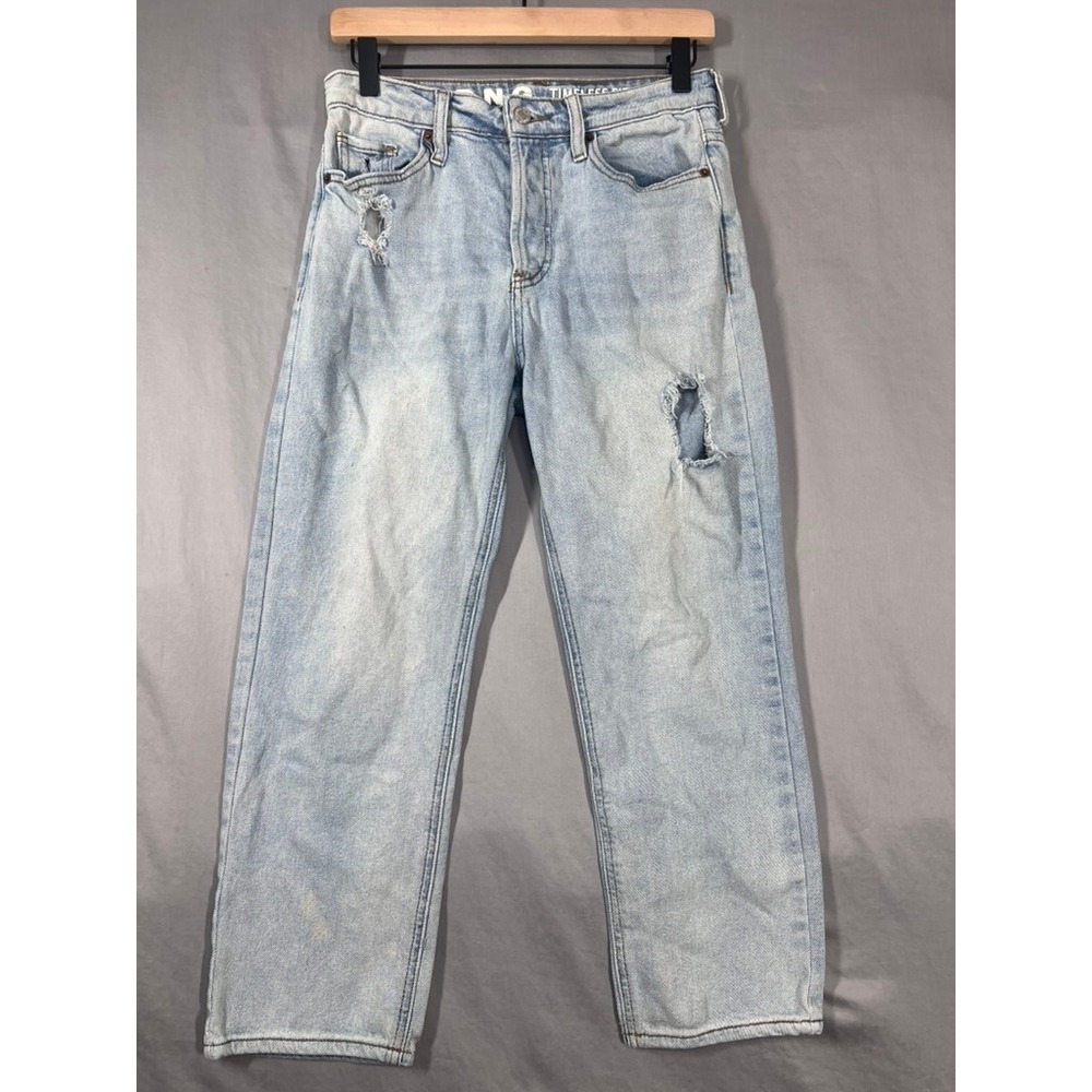 SONG Timeless Fit High Waisted Distressed Straight Leg Light Wash Jeans 5/27